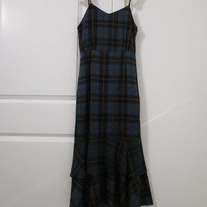 Women spaghetti strap one-piece plaid printed ruffle hem dress with lini…